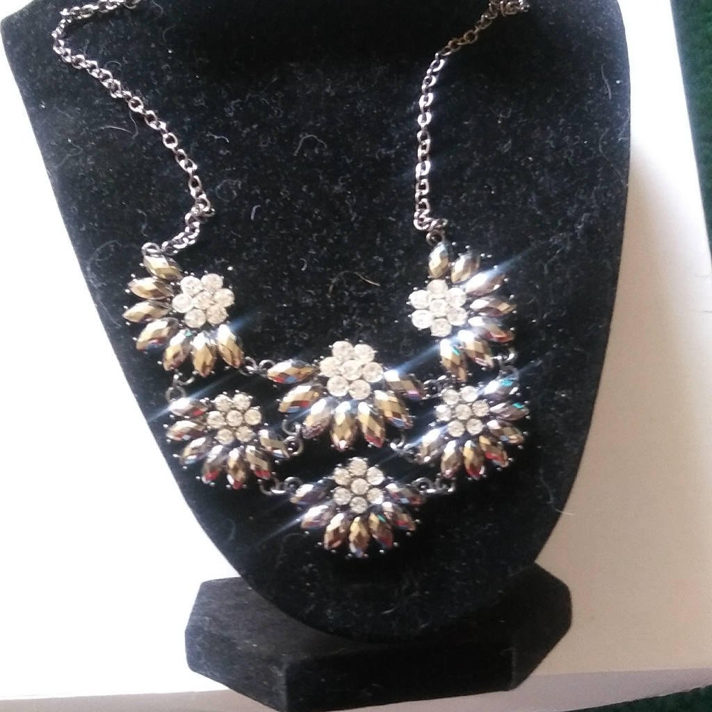 Rhinestones Enclustered Stainless Steel Necklace.